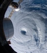 Satellite image of a hurricane approaching North America
