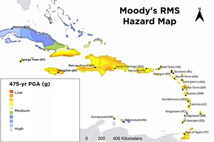 Moody's RMS Caribbean EQ Hazard Map 