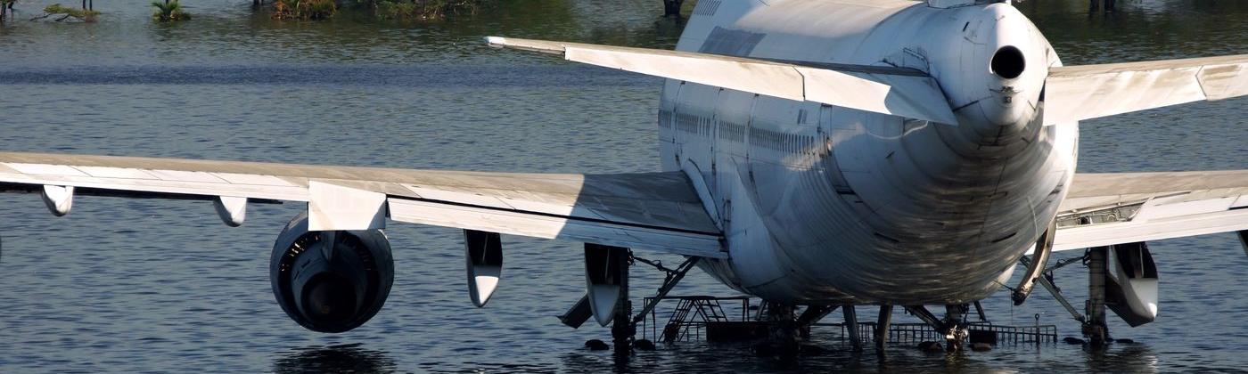 Grounded airplane during Thailand floods