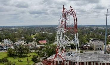 KPLC-TV Tower in Lake Charles, Louisiana, damaged during Hurricane Laura